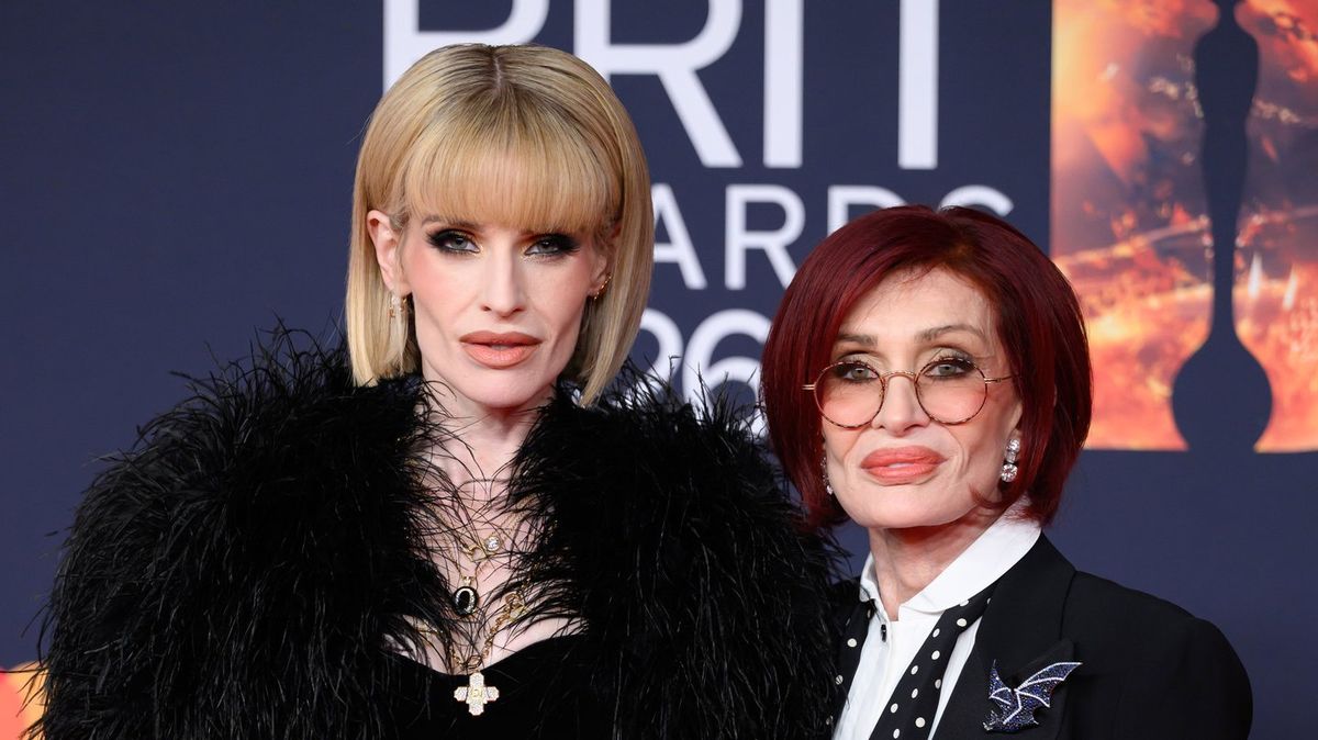 Sharon Osbourne looking forward with a serious expression