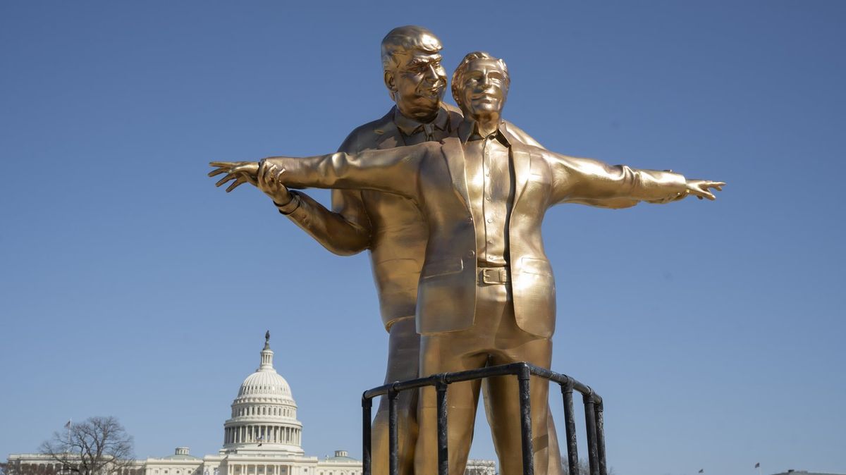 Statue of Trump and Epstein recreating Titanic scene appears in Washington
