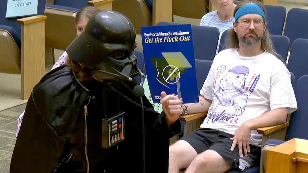 ‘Darth Vader’ Crashes City Meeting To Mock Controversial Surveillance Cameras With A Wild Message About The 'Dark Side'