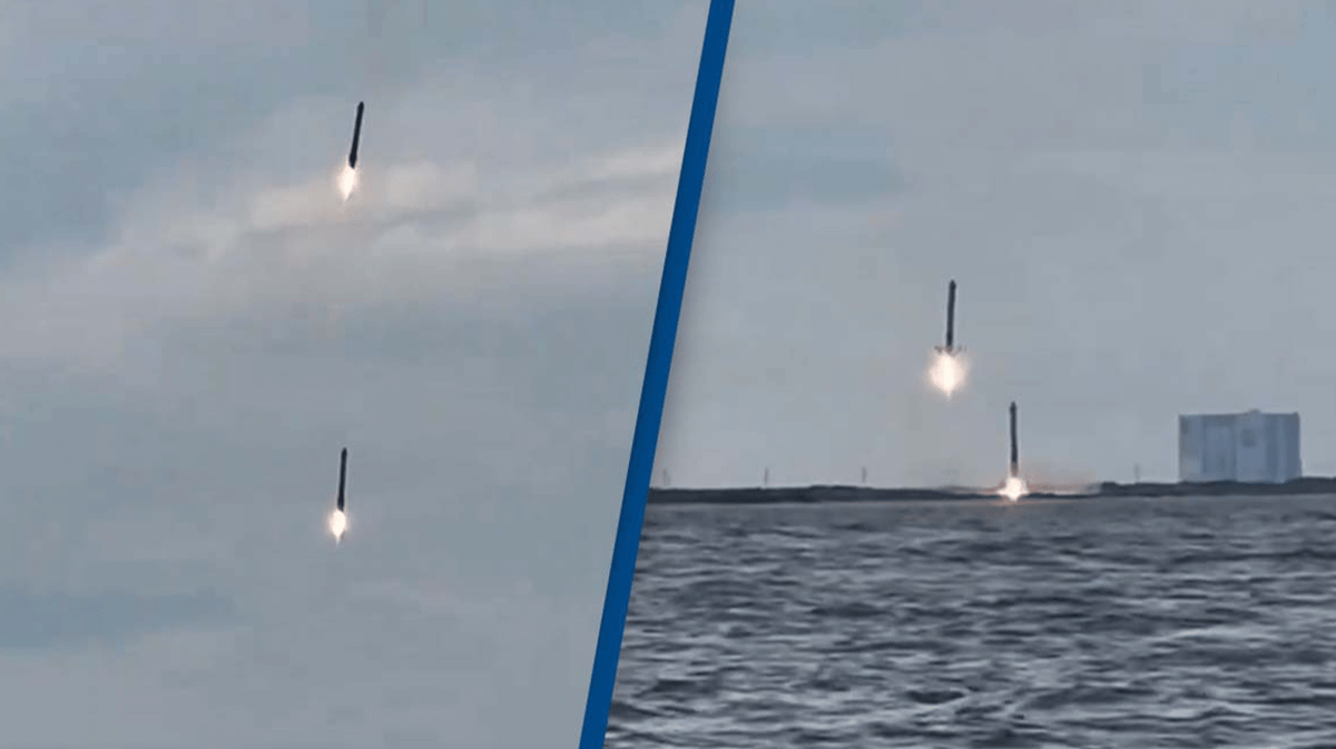 SpaceX rocket boosters land back on Earth in stunning video that's ...
