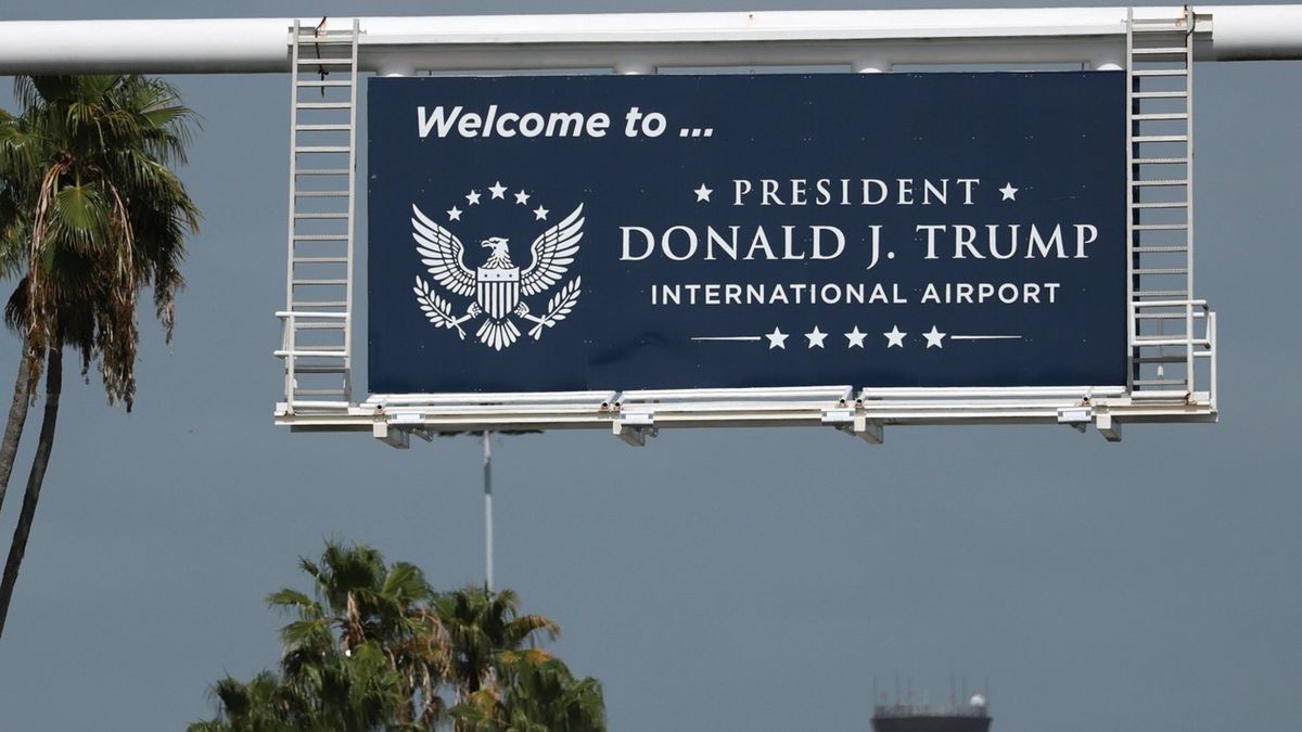Detail in logo for airport named after Trump sparks outrage with claims it's been AI generated