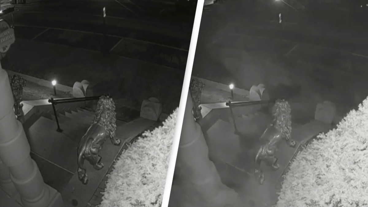 Terrifying moment 'ghost' appears on security camera outside 'haunted ...