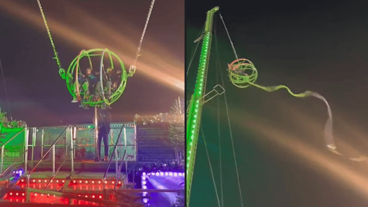 Slingshot ride snaps at London's Winter Wonderland while two people are ...