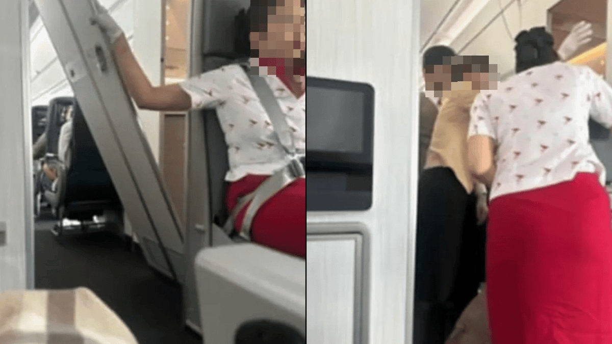 Flight attendant forced to hold up broken toilet door for entire 16 ...