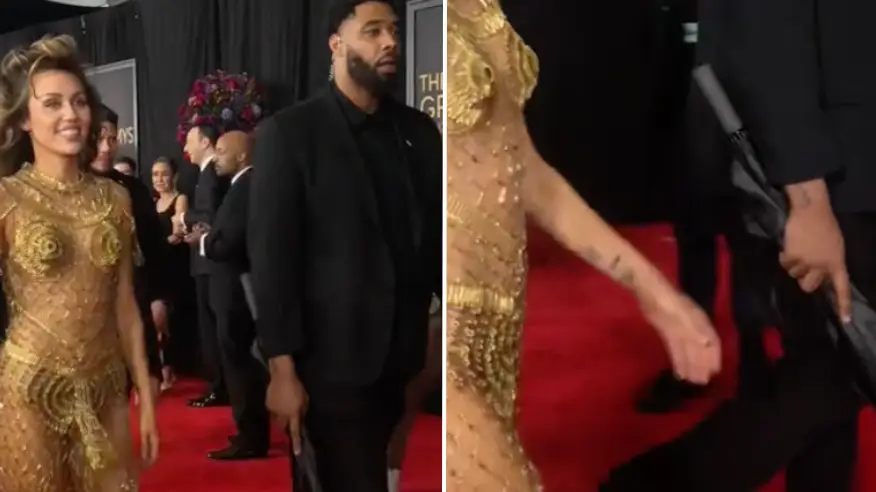 Viral video of Miley Cyrus and bodyguard at the Grammys sparks debate after fans spot small Viral video of Miley Cyrus and bodyguard at the Grammys sparks debate after fans spot small