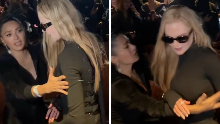 Nicole Kidman appears to push Salma Hayek in tense moment during Balenciaga fashion show