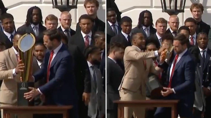 JD Vance responds after he almost breaks college trophy in awkward blunder