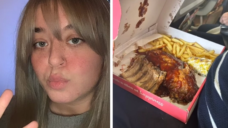 Woman horrified as plane passenger eats rack of ribs mid-flight