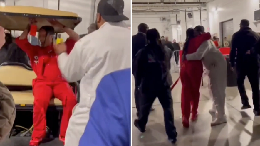 Rihanna seen celebrating after wowing the world with her Super Bowl Halftime Show