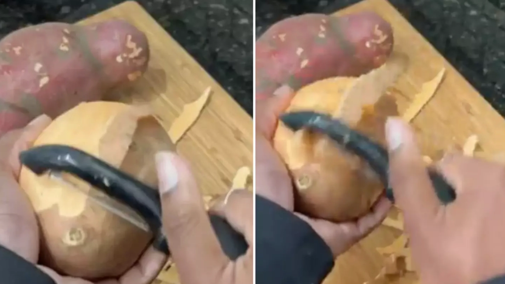 People left baffled after seeing how woman peels potatoes