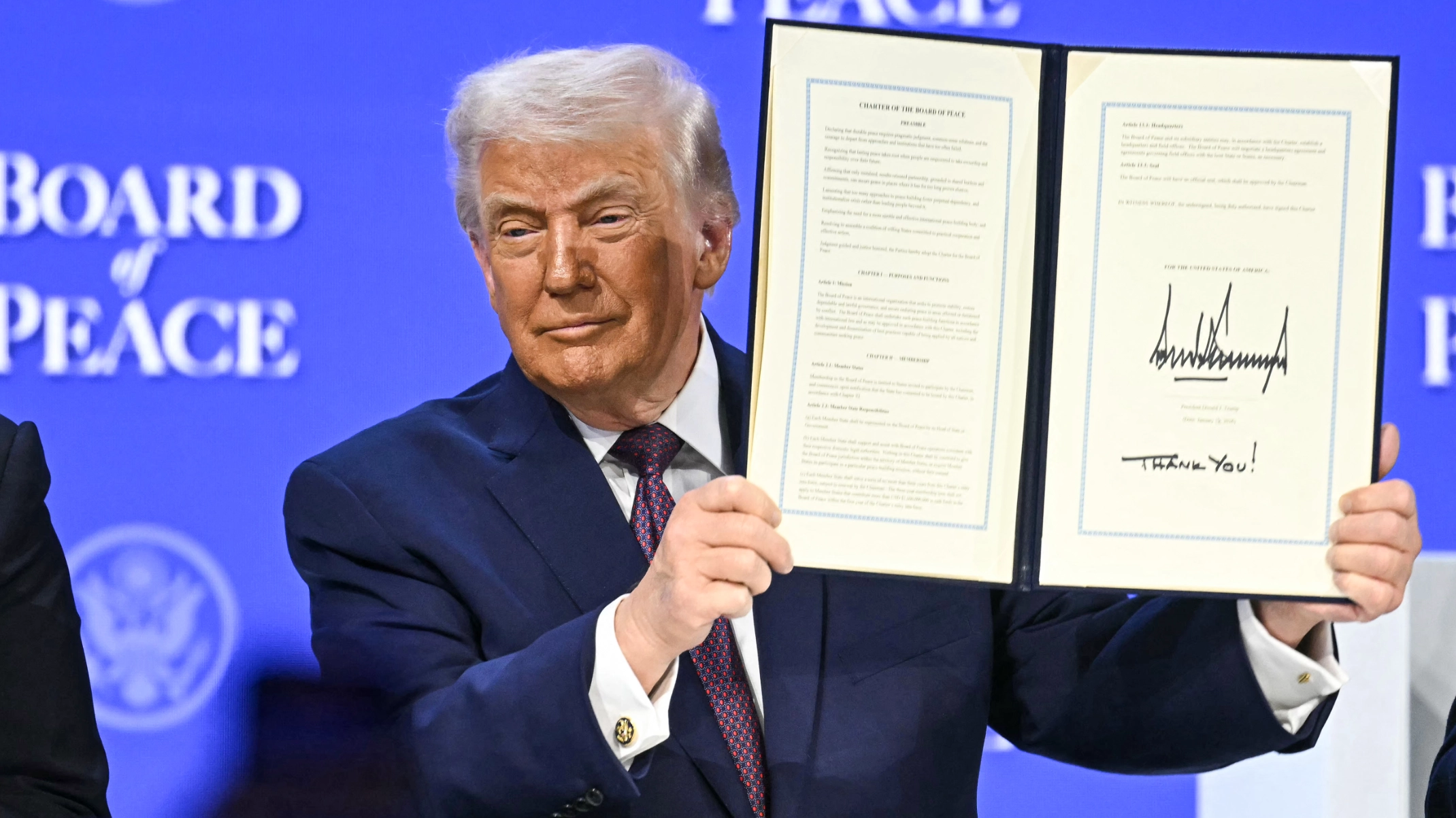 Donald Trump unveils ‘tacky’ Peace Board logo - people notice one detail looks oddly familiar