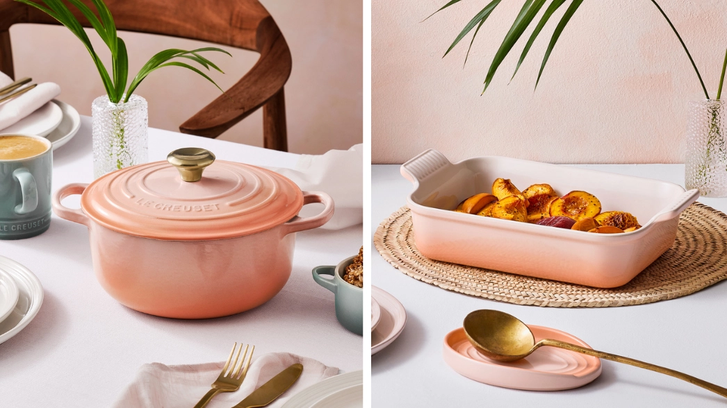 Le Creuset has launched a peach-coloured collection and we want absolutely everything