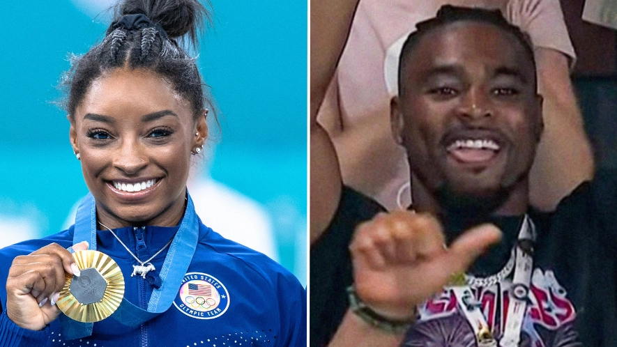 Simone Biles' husband praised by fans for reaction to Olympian securing gold