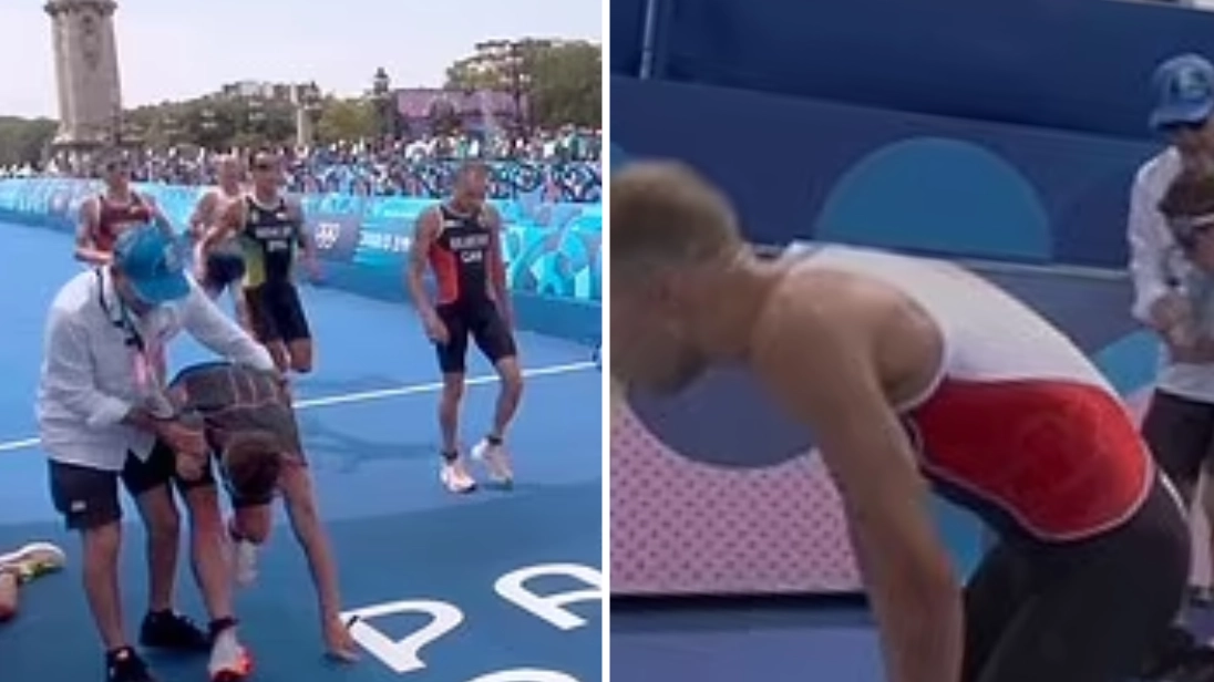 Grim moment Olympic athlete suddenly throws up live on air