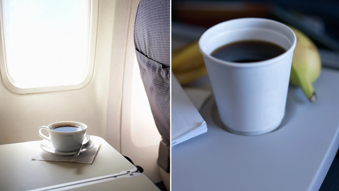 Flight attendant issues warning to any passengers who order tea or coffee on an airplane
