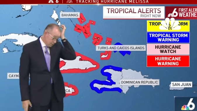 Meteorologist utters haunting four-word remark when reporting on Hurricane Melissa update