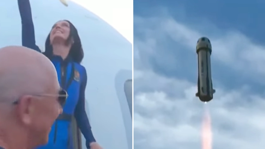 Katy Perry seen for first time after being successfully launched into space