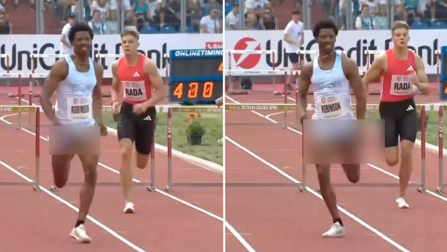 Athlete's manhood exposed during race forcing commentator to apologise to viewers