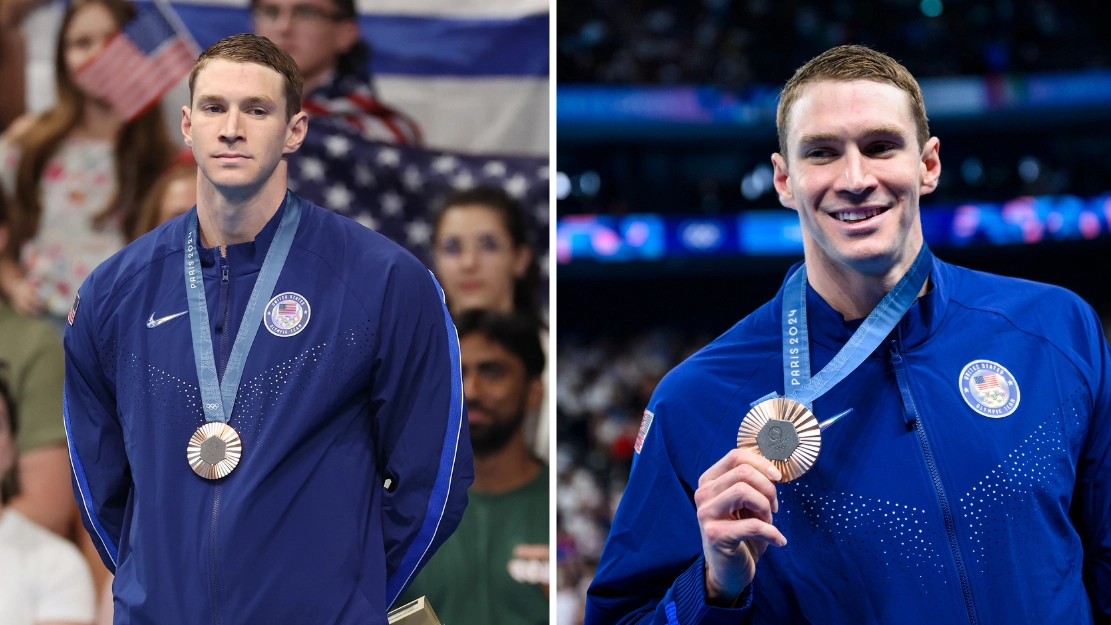 Olympic swimmer reacts after finding out huge personal news in front of the world after winning medal