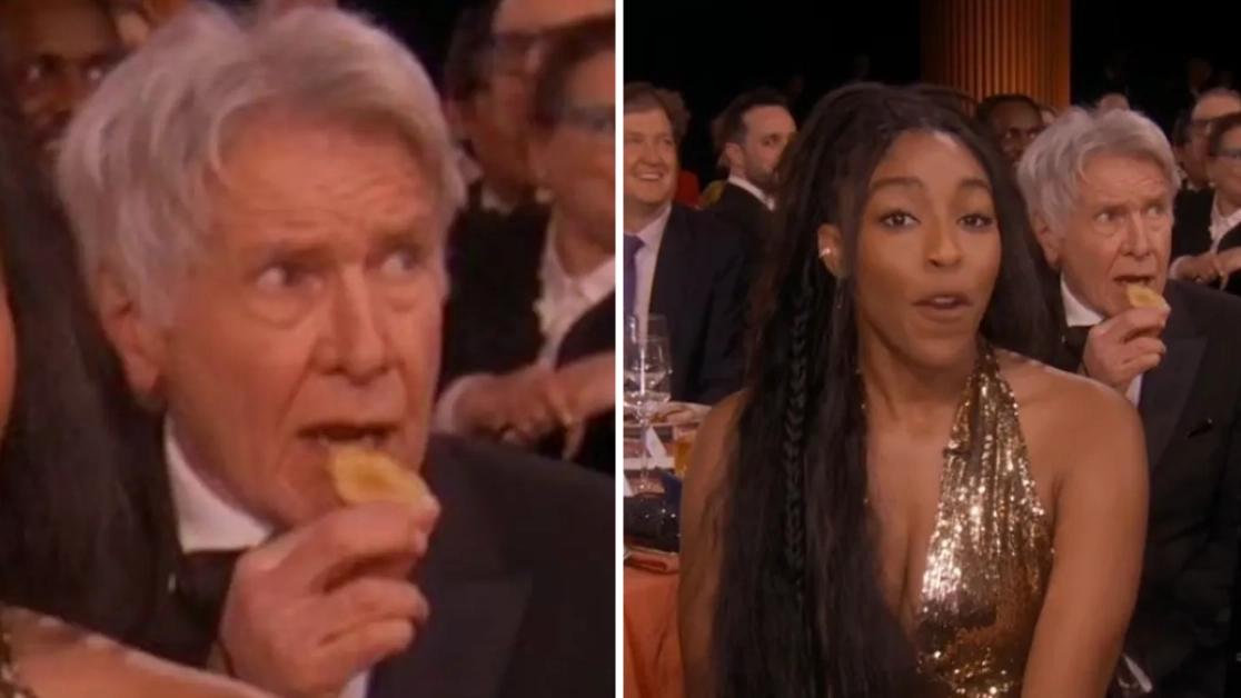 Harrison Ford caught accidentally interrupting co-star’s speech with snack blunder during SAG Awards
