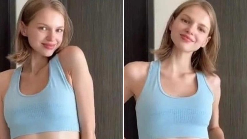Woman doesn’t look eight months pregnant until she turns to the side