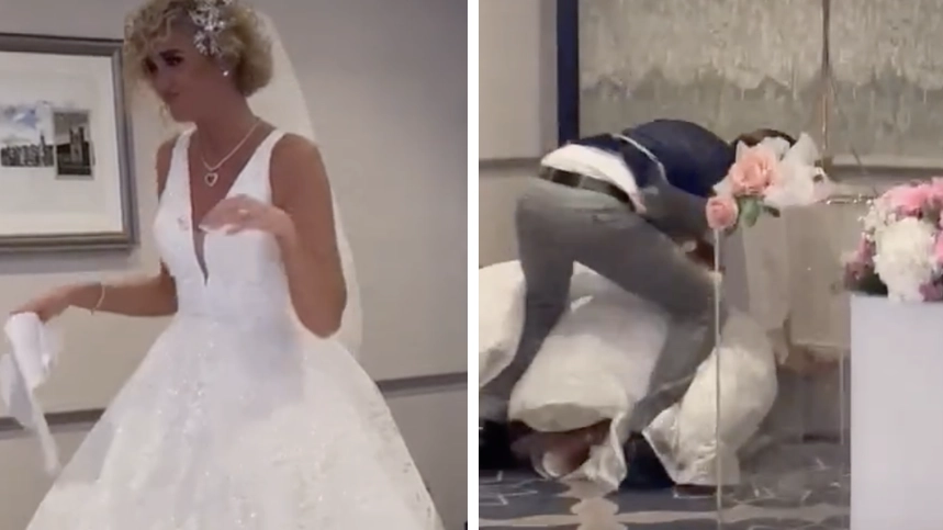 Bride defends husband smashing wedding cake into her face after people call it 'major red flag'