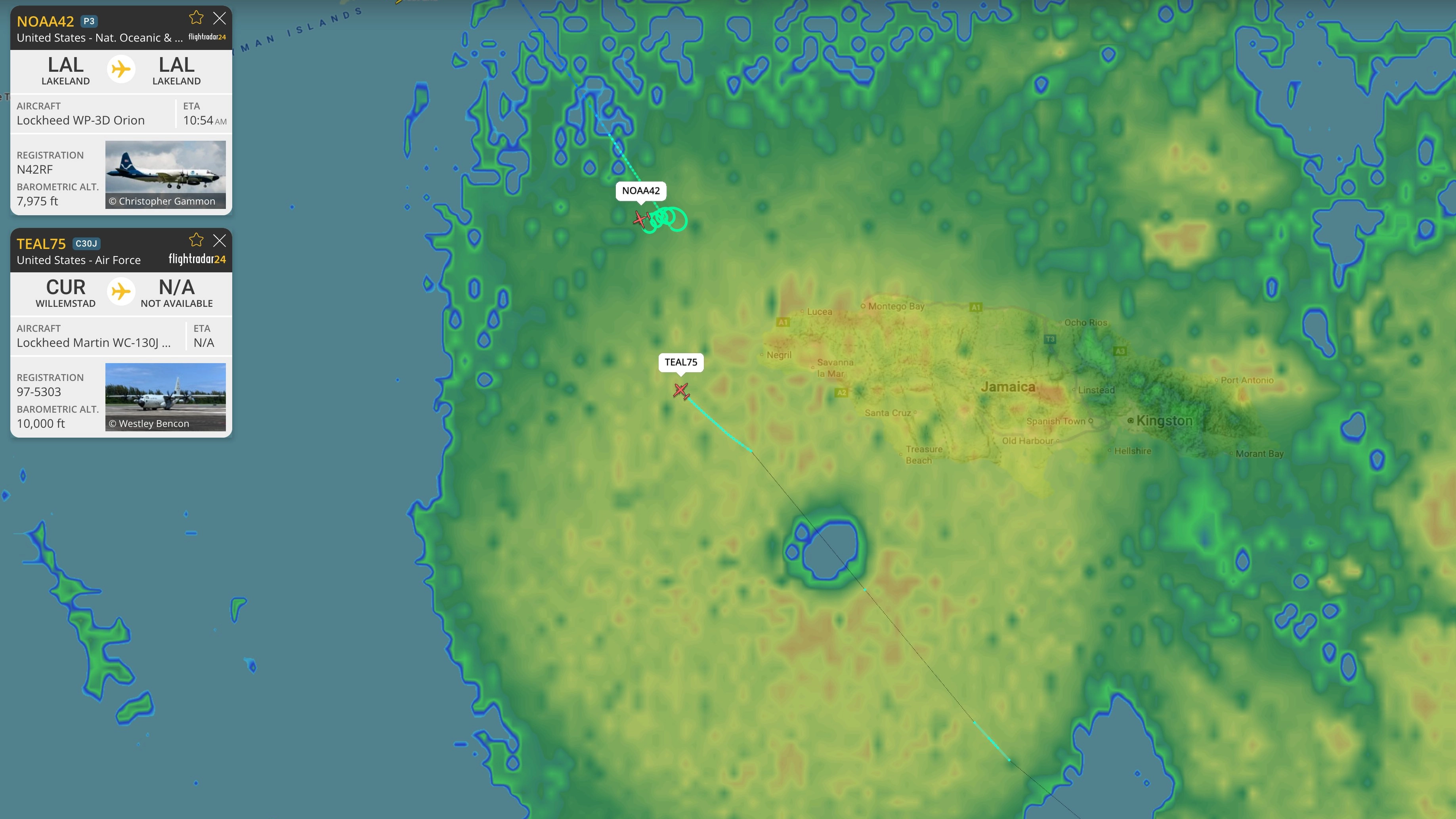 Scary detail spotted on live flight map during Hurricane Melissa