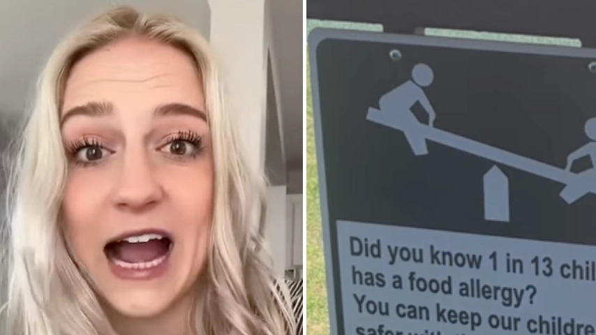 Parents left divided after a playground warning sign asks kids not to eat in play area