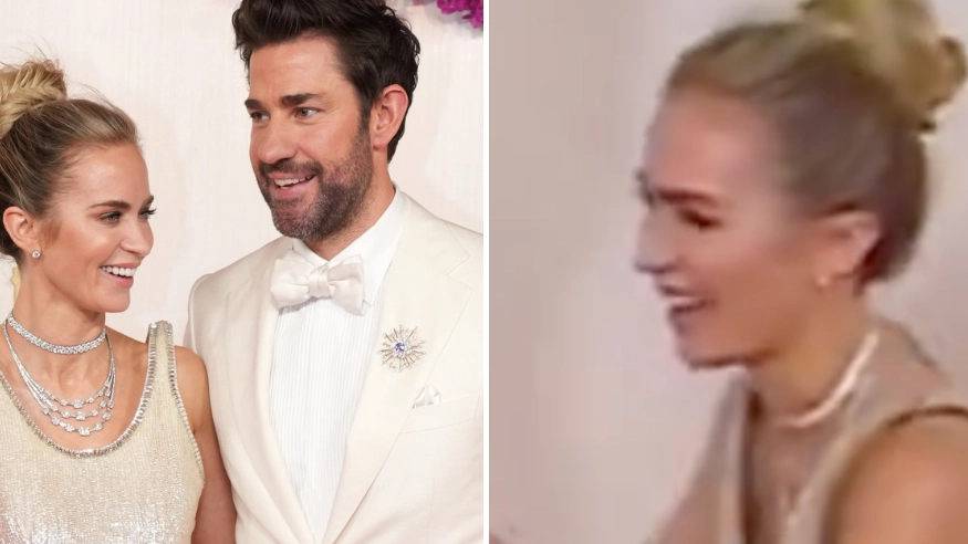 Fans are praising John Krasinski's heart melting reaction to Emily Blunt on Oscars red carpet