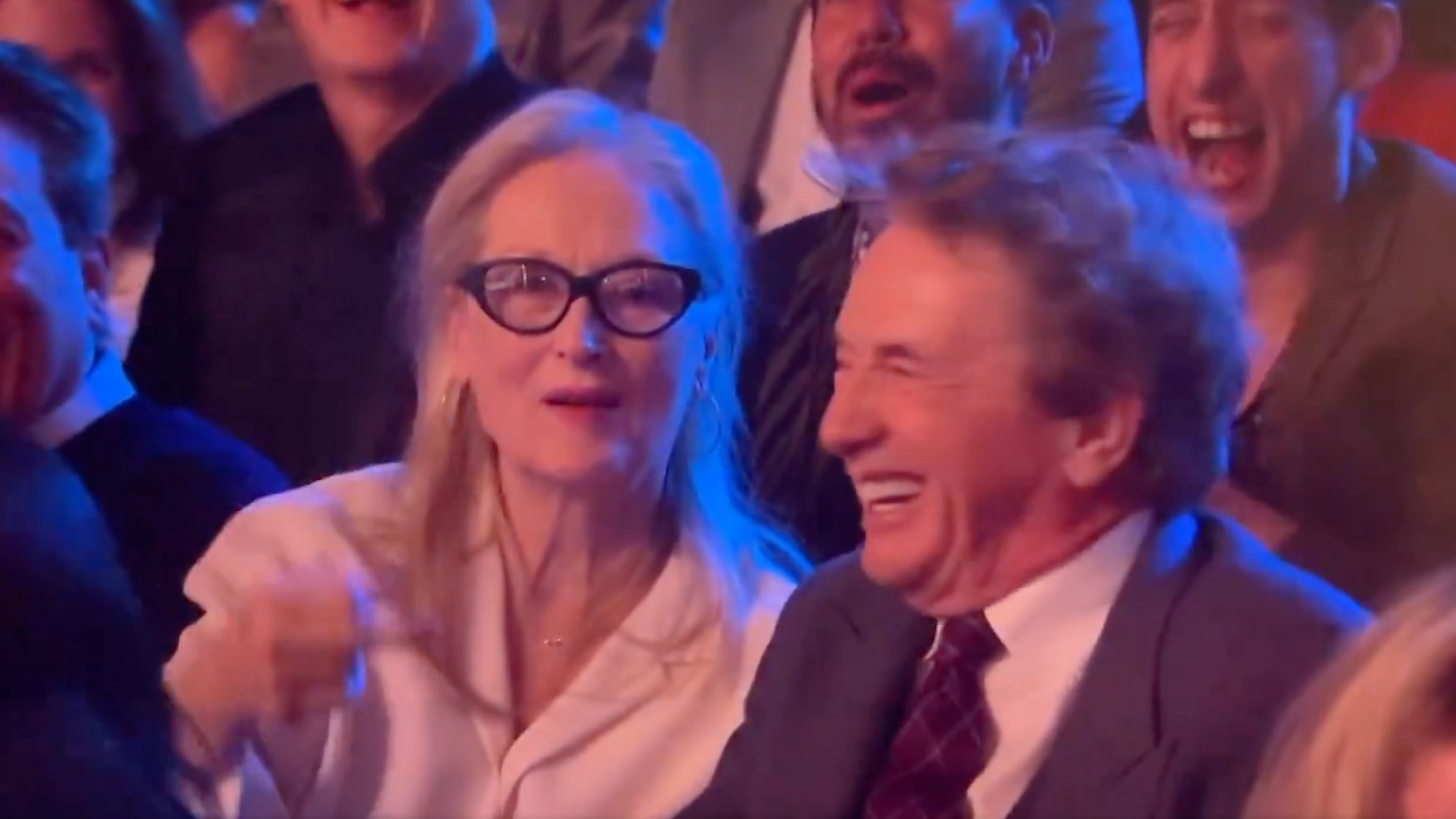 Fans losing it over Meryl Streep's NSFW gesture while sitting with Martin Short at SNL 50th anniversary concert