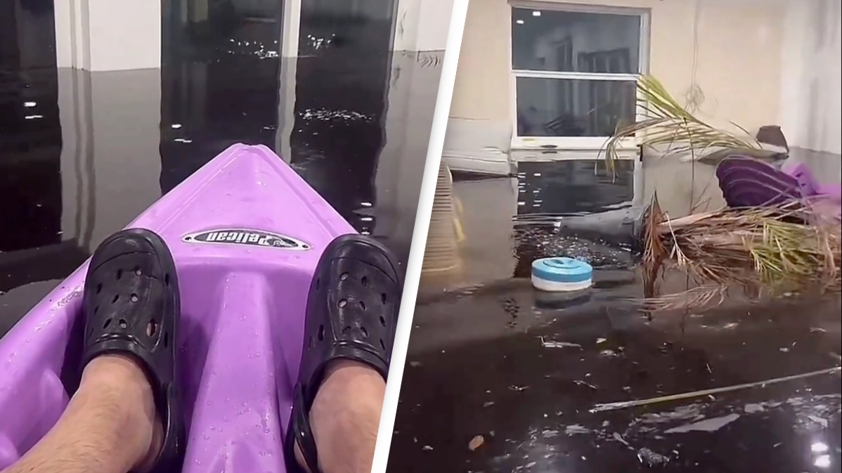 Man shows devastating aftermath of Hurricane Helene from his flooded living room