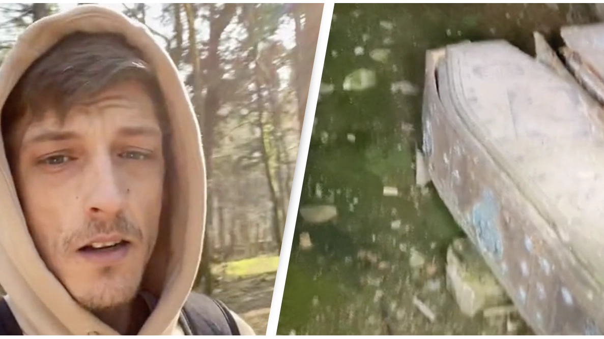 Viewers Baffled After Explorer Stumbles Upon Coffins While Exploring The Woods