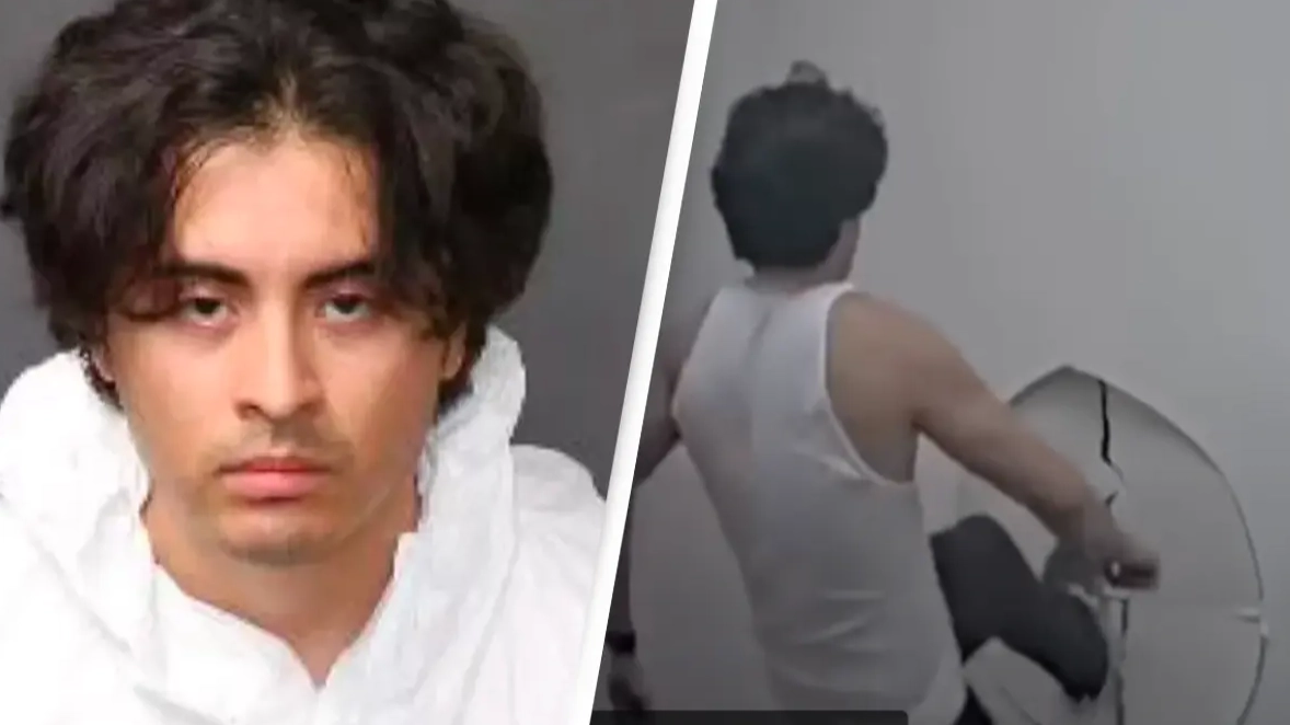 Shocking footage shows suspect in custody kicking hole in wall and escaping