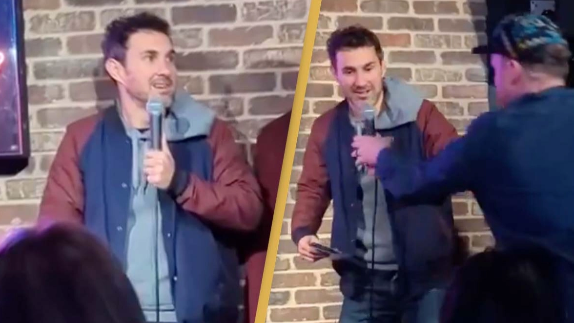 Comedian Mark Normand is rushed off stage after bizarre interaction during his set