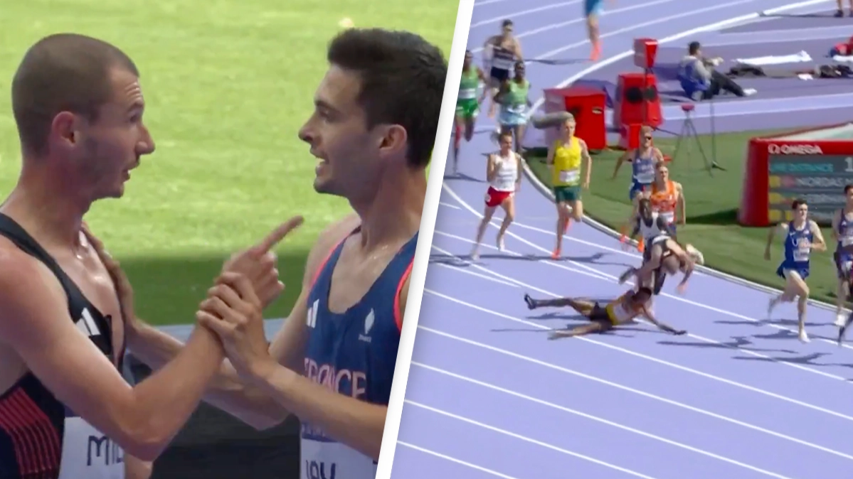 Shocking moment athlete squares up to opponent following on-track incident