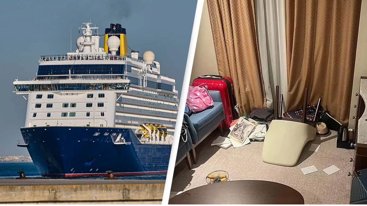 Video shows horrifying moment cruise ship encounters rough seas leaving 100 people injured