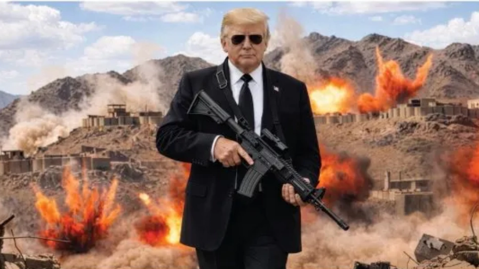 Trump grips machine gun as he threatens to 'blow up Iran' in explosive post