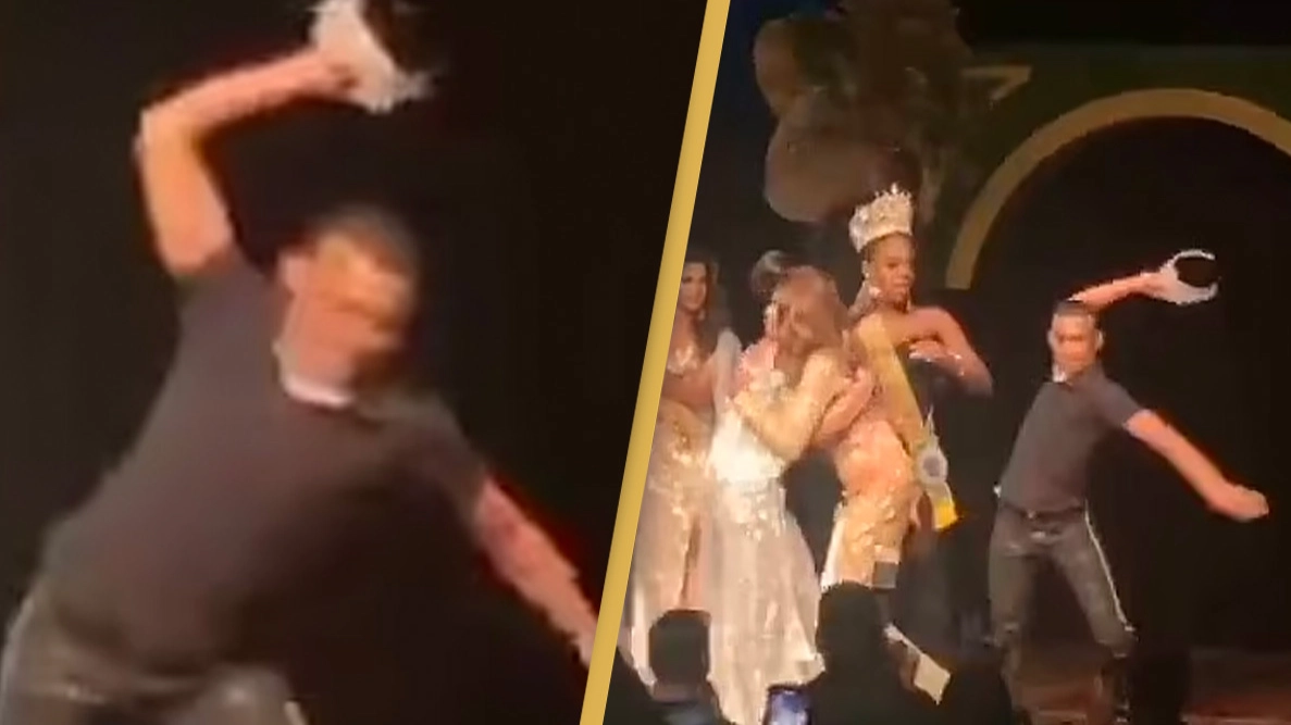 Beauty pageant cut short as furious man storms stage and slams crown to ground