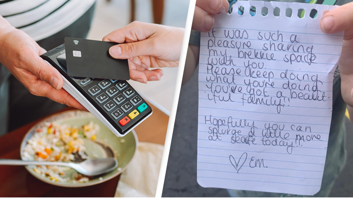 Stranger leaves heartwarming note after paying for frazzled mum’s bill at cafe