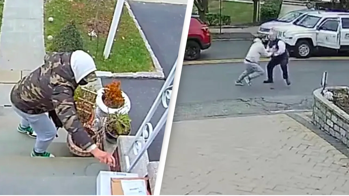 Incredible moment good Samaritan clotheslines suspected thief running from cops