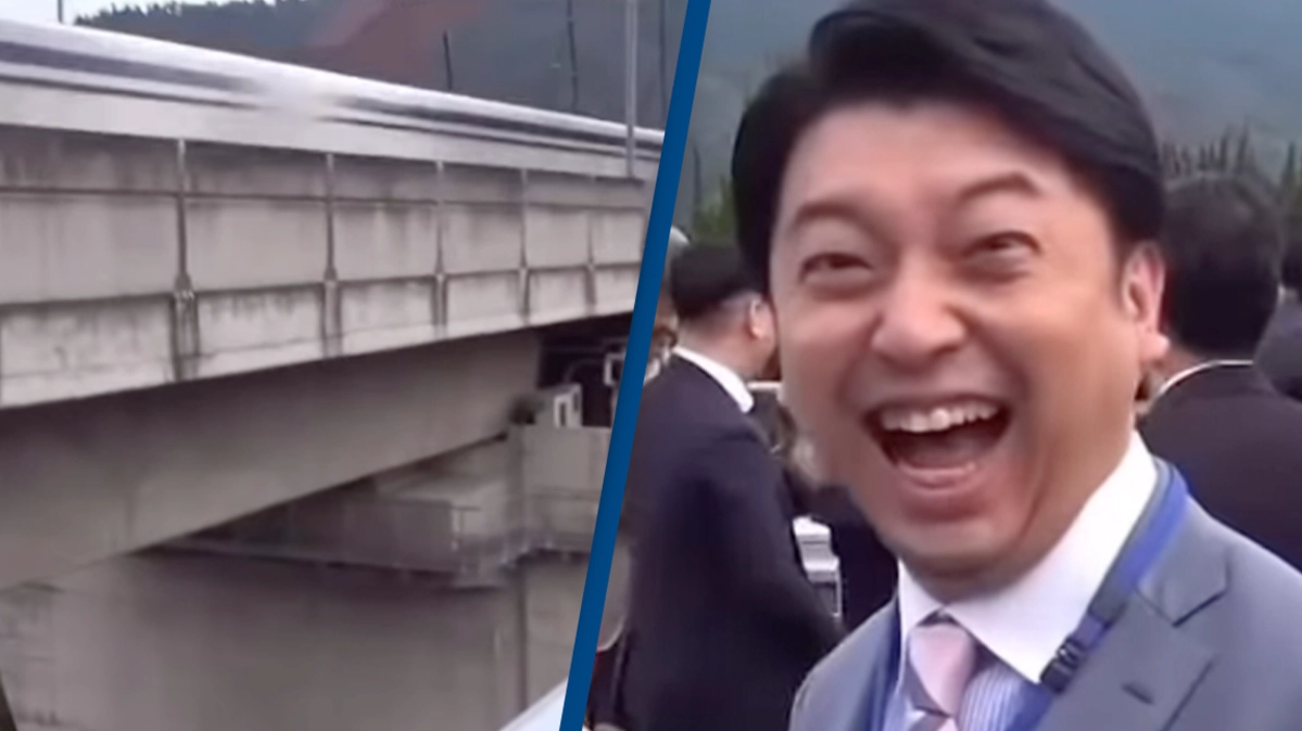 Hilarious video shows bystanders' shock at test of world's fastest bullet train that travels at 310mph