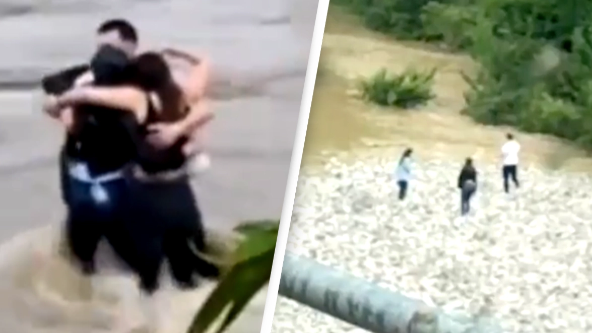 Three friends seen hugging each other moments before being swept away in flash flood
