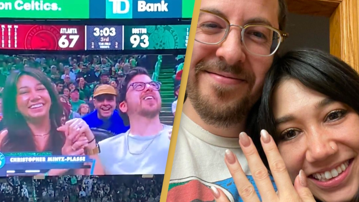 Superbad star Christopher Mintz-Plasse shows off engagement to Britt Bowman at Celtic game