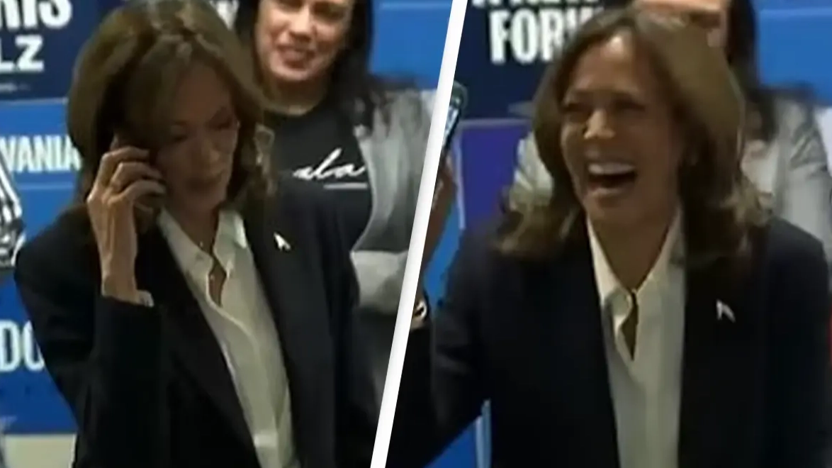 Eagle-eyed viewers are pointing out awkward mistake as Kamala Harris spoke ‘on the phone with voter'