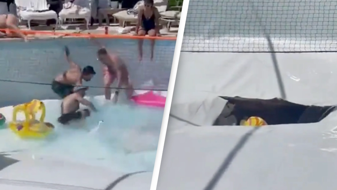 Horrifying moment man is killed after being sucked into sinkhole that emerged under swimming pool