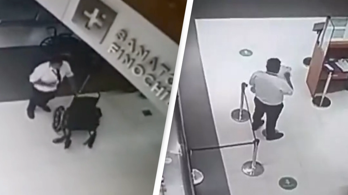 Chilling moment security guard lets 'ghost patient walk through hospital doors' after dying day before