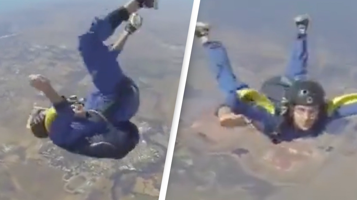 Terrifying footage captures moment skydiver loses consciousness after jumping out plane