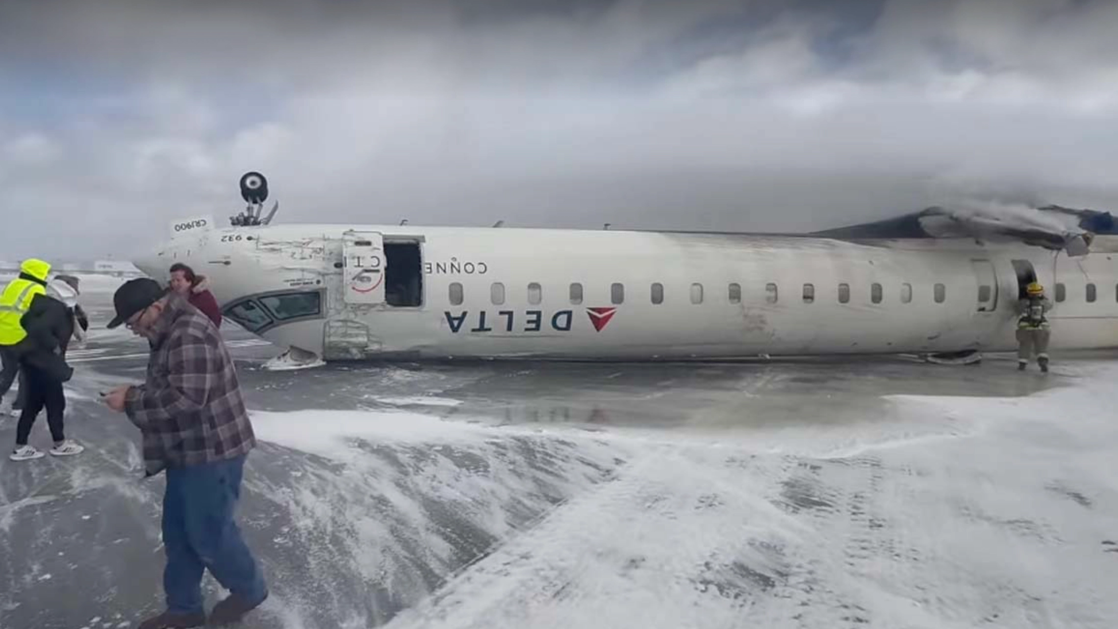 Shocking footage shows Delta Airlines flight flipped upside-down after crash landing in Toronto
