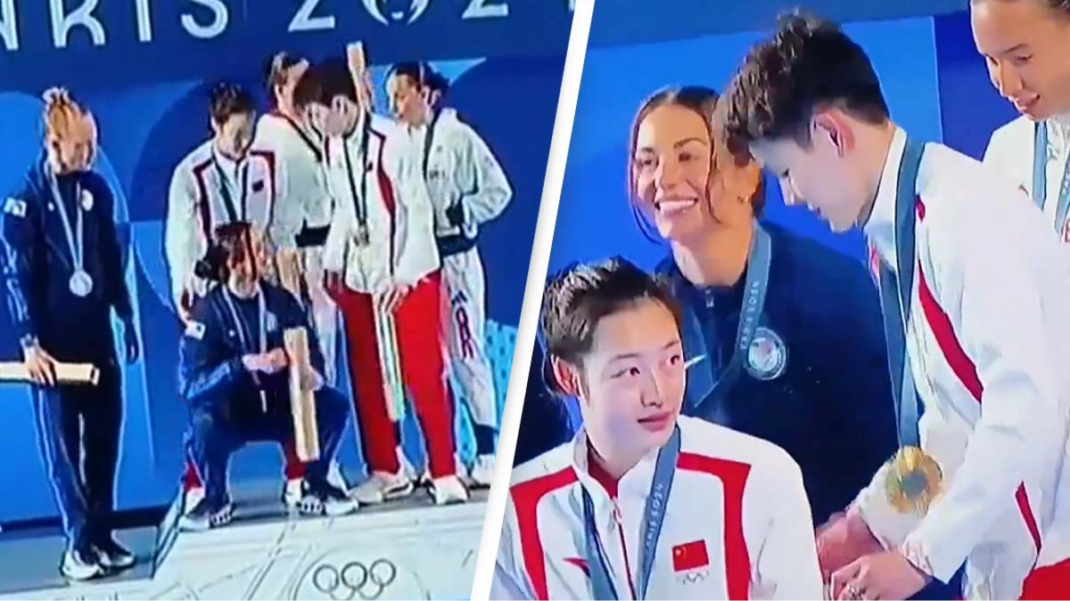 People divided over 'awkward' moment on Olympic podium between US and Chinese medal winners