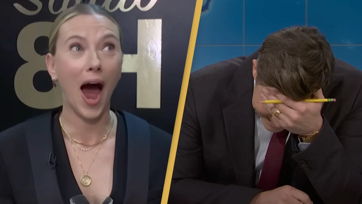 Scarlett Johansson reacts live on SNL as husband make outrageous jokes about their marriage